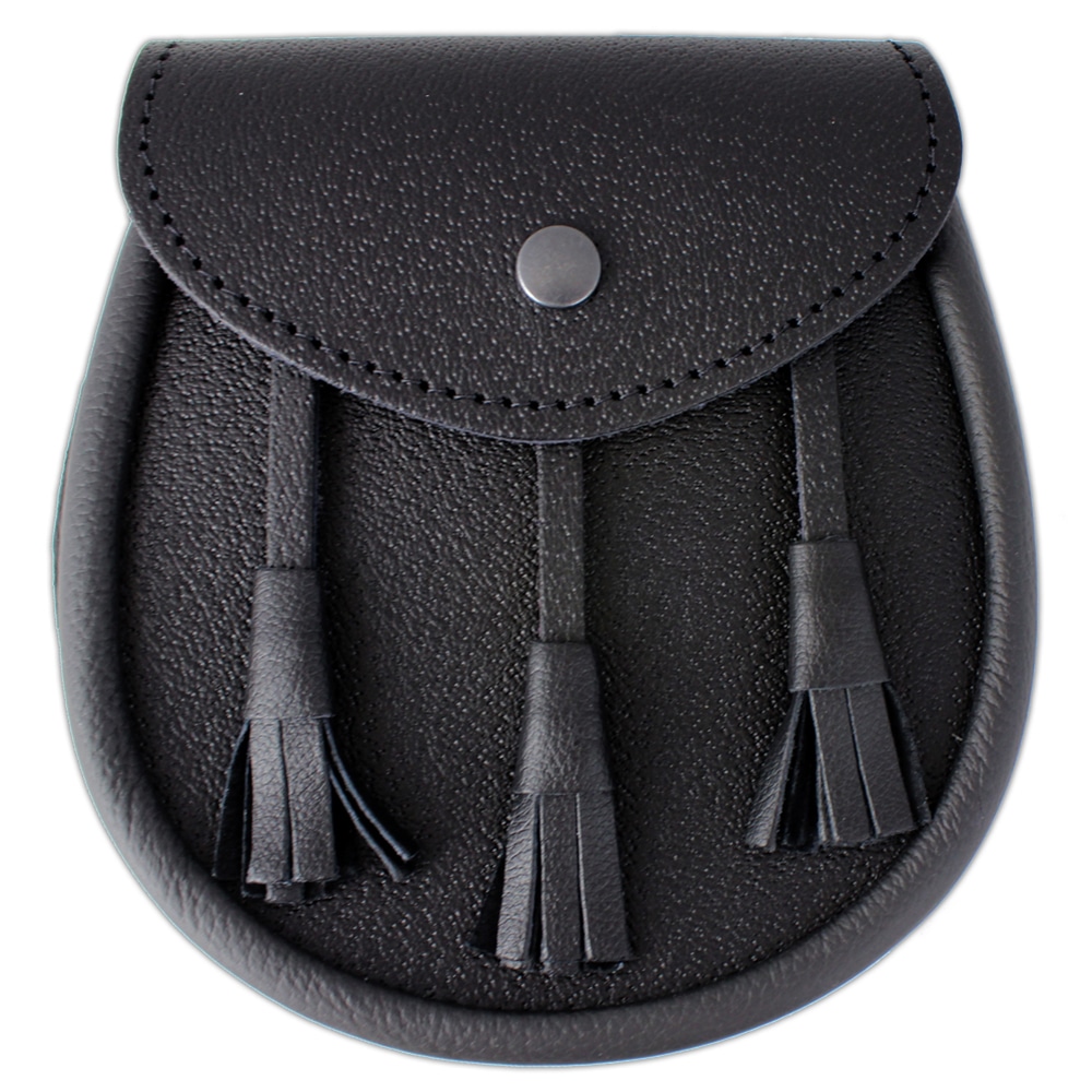 Black Leather Sporran with Tassles 